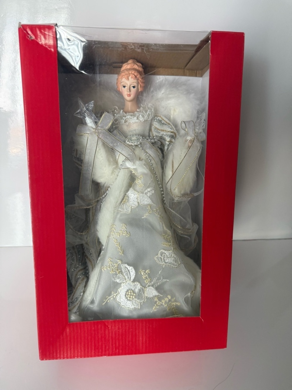 Vtg Gorgeous Ivory & Gold Lit Tree Topper Angel Kurt Adler 14”  Never Used